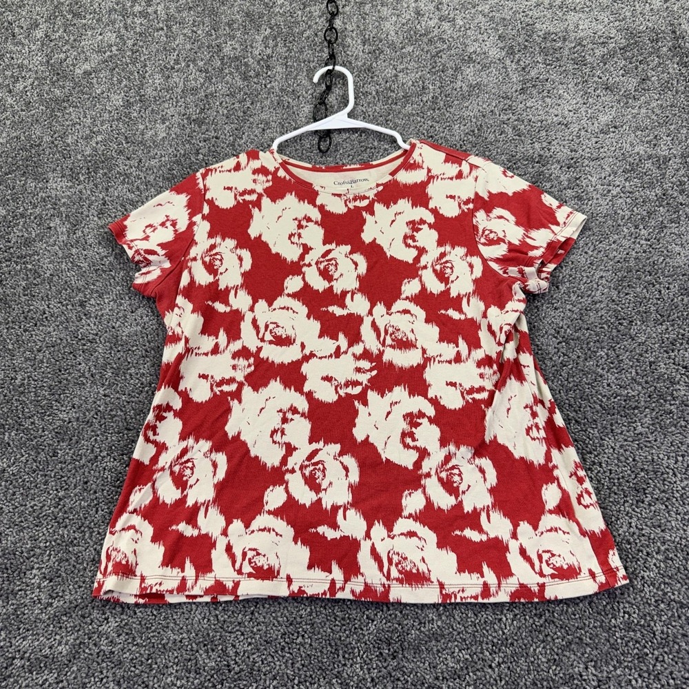 Croft & Barrow Shirt Womens L Red White Floral Jersey T Shirt Tee Summer Casual